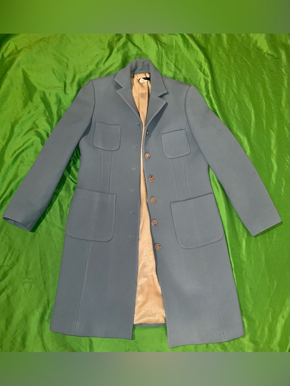 J. Crew Powder Blue Wool Blend Long Trench Coat size 8